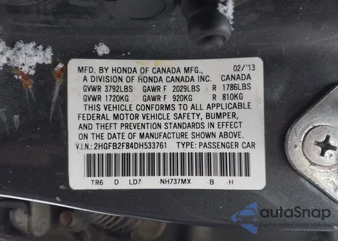 2013 Honda Civic Ex from USA, damaged, VIN 2HGFB2F84DH533761